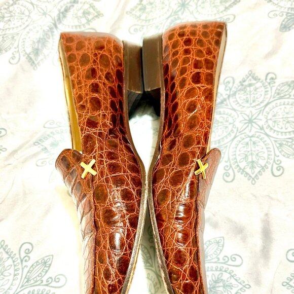 Mauri Russell Bromley authentic taupe brown crocodile loafers Size 8 Women - Picture 2 of 7